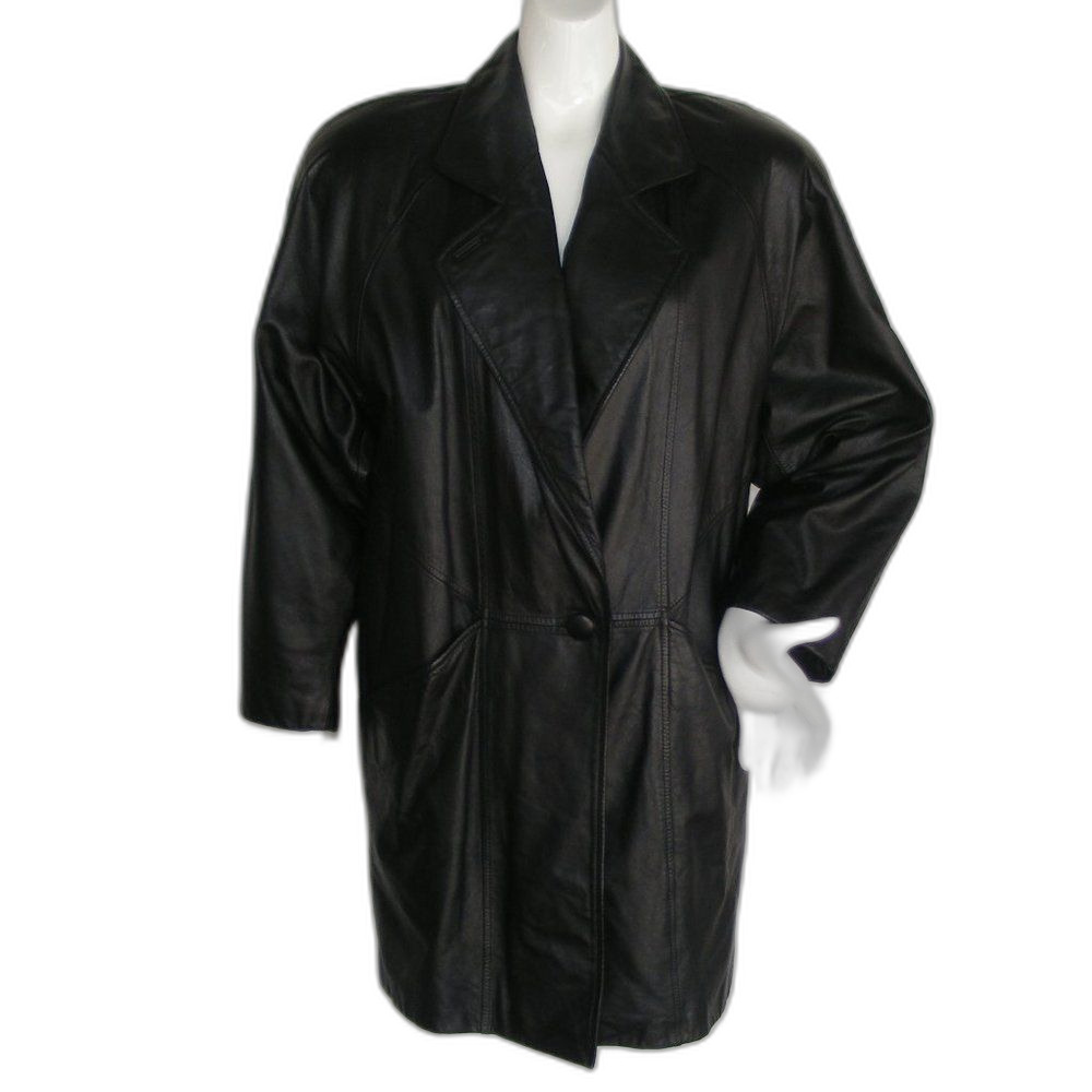 Bechamel Leather Jacket, M, Black, Vintage, Shoulder Pads, Long Sleeves